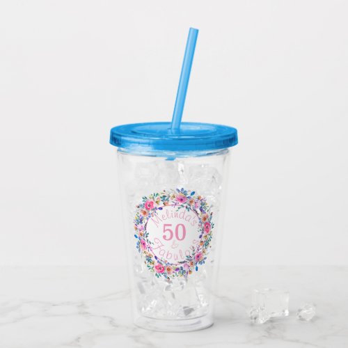 50 and Fab Garden Party Birthday Accessories Acrylic Tumbler