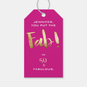 50 and Fab! Gold Script Birthday Gift Tags