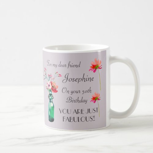 50 and Fab Name Floral Pastel Special Friend Mug