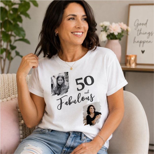 50 and Fabulous 2 Photo 50th Birthday T-Shirt (Creator Uploaded)
