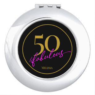 50 and Fabulous 50th Birthday Black and Gold Compact Mirror