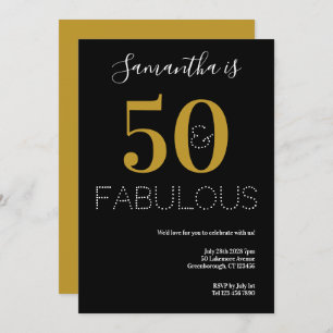 50 and Fabulous 50th Birthday Black Gold Party Invitation