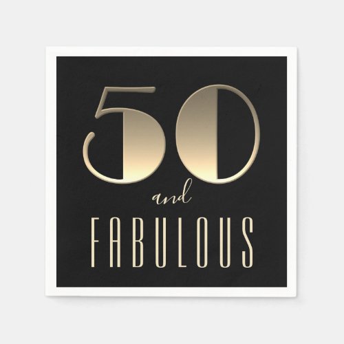 50 and Fabulous 50th Birthday Black Napkins