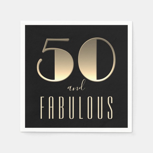 50 and Fabulous 50th Birthday Black Napkins (Front)