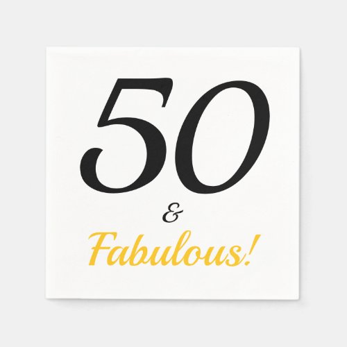 50 and Fabulous 50th Birthday black  yellow paper Napkins