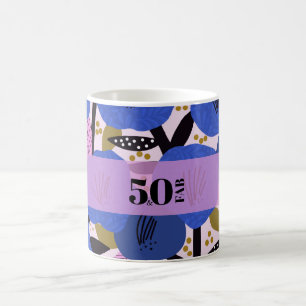 50 and Fabulous 50th Birthday Blue Floral Pattern Coffee Mug