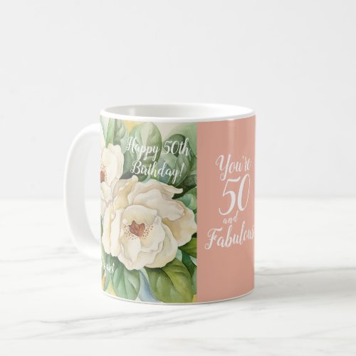 50 And Fabulous 50th Birthday Blush Pink Floral Coffee Mug