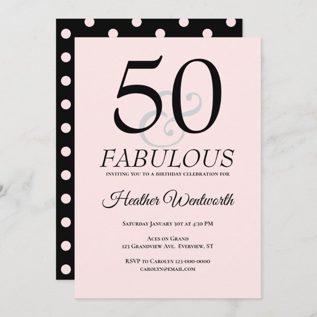 50 and Fabulous 50th Birthday Blush Pink Invitation (Front/Back)