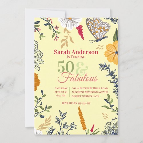 50 And Fabulous 50th Birthday Botanical Elegant Invitation