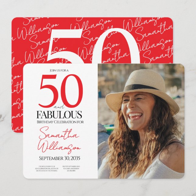 50 and Fabulous | 50th Birthday Elegant Photo Invitation (Front/Back)