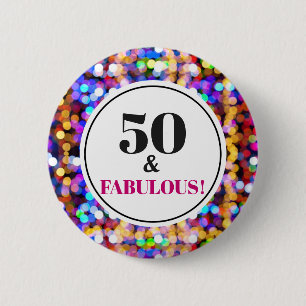 50 and Fabulous 50th Birthday Festive Bokeh Lights Button