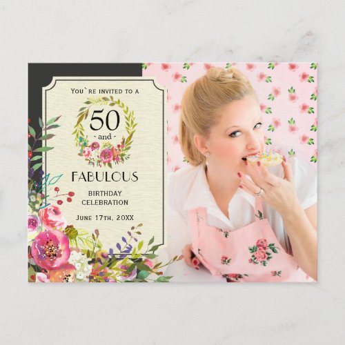 50 and Fabulous 50th Birthday Flower Invitation