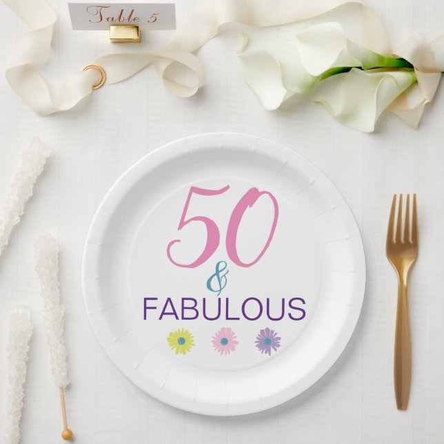 50 and Fabulous 50th Birthday Fun Paper Plates (Wedding)