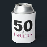 50 and Fabulous 50th Birthday Gift Can Cooler<br><div class="desc">Celebrate turning 50 in style with this elegant 50th birthday design. 50 and Fabulous in magenta and black text. Any of the designs you see in this store can be customized and put on any of the many Zazzle products!</div>