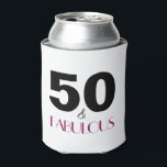 50 and Fabulous 50th Birthday Gift Can Cooler<br><div class="desc">Celebrate turning 50 in style with this elegant 50th birthday design. 50 and Fabulous in magenta and black text.</div>