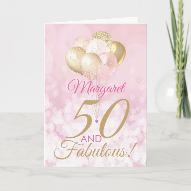 50 and Fabulous 50th Birthday Glitter Balloon Card (Front)