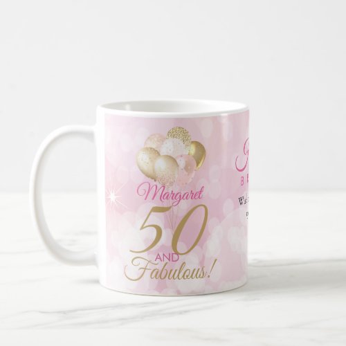 50 and Fabulous 50th Birthday Glitter Balloon Coffee Mug