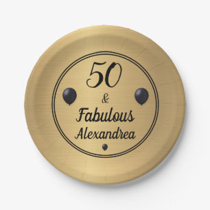 50 and Fabulous 50th Birthday Gold Black Paper Plates