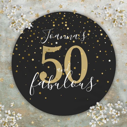 50 and Fabulous 50th Birthday Gold Black Script Classic Round Sticker