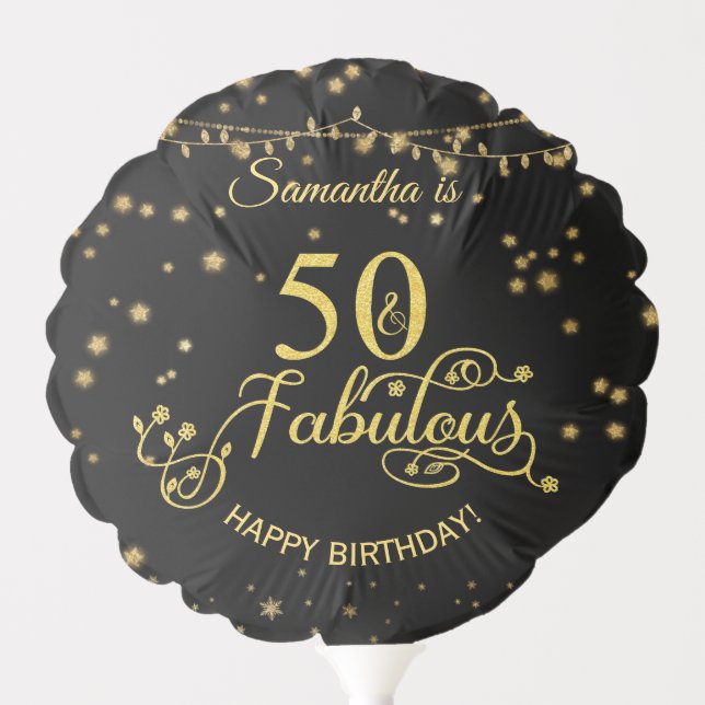 50 and Fabulous 50th Birthday Gold Glitter Black Balloon (Front)