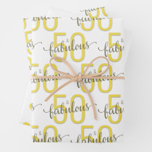 50 and Fabulous 50th Birthday Gold Gray Wrapping Paper Sheets