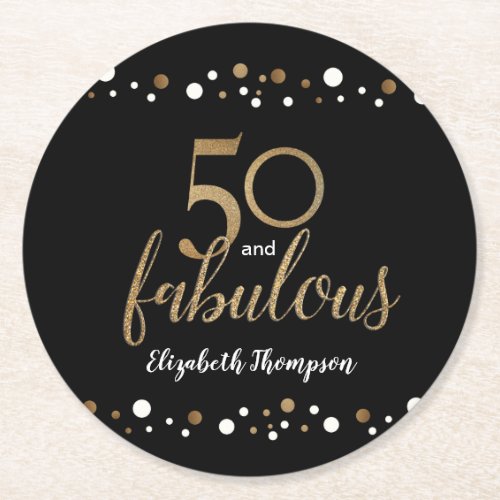 50 and fabulous 50th birthday gold paper plates round paper coaster
