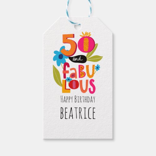 50 and Fabulous 50th Birthday Hand Lettered  Gift Tags