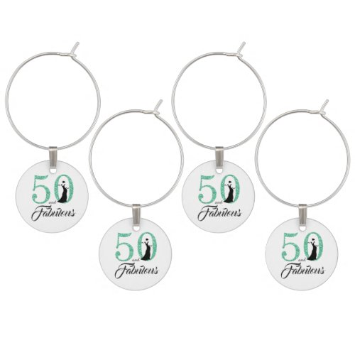 50 and Fabulous 50th birthday Mint Green Wine Charm