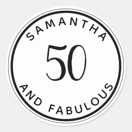 50 And Fabulous 50th Birthday Modern Minimal Classic Round Sticker