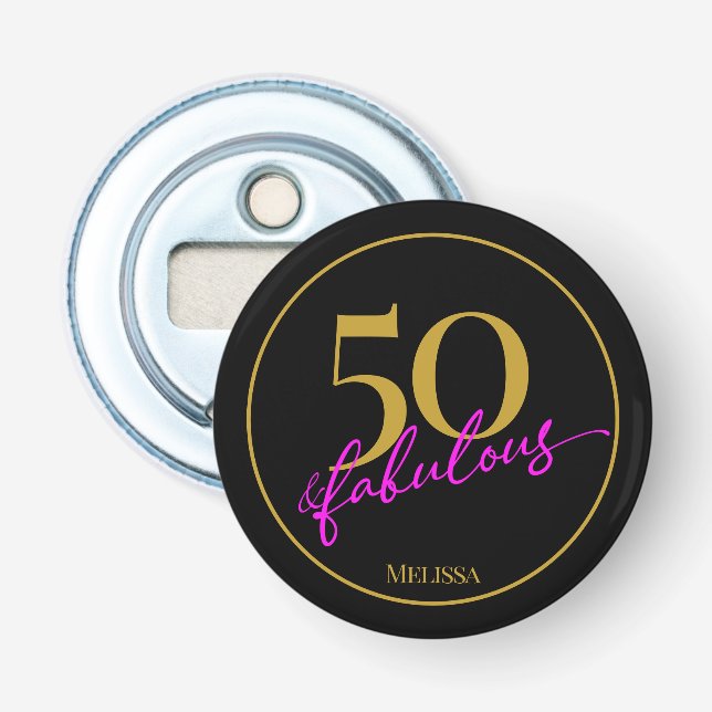 50 and Fabulous 50th Birthday Party Black and Gold Bottle Opener (Front)