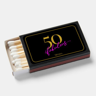 50 and Fabulous 50th Birthday Party Black and Gold Matchboxes