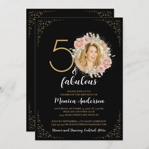 50 and Fabulous 50th Birthday Party Glitter Black Invitation