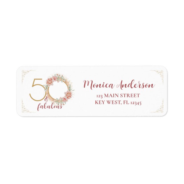 50 and Fabulous 50th Birthday Party Glitter Floral Label (Front)