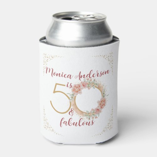 50 and Fabulous 50th Birthday Party Glitter Name Can Cooler