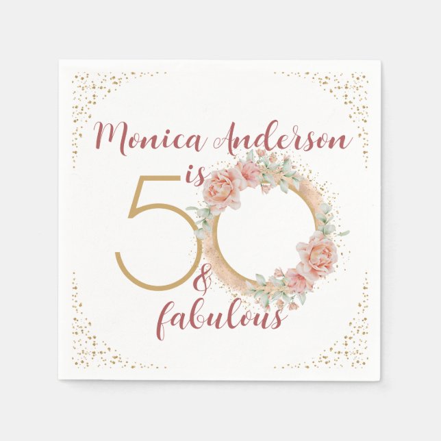 50 and Fabulous 50th Birthday Party Glitter Name Napkins (Front)