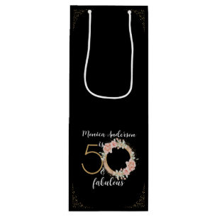 50 and Fabulous 50th Birthday Party Glitter Name Wine Gift Bag
