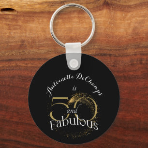 50 and Fabulous 50th Birthday Party Gold and Black Keychain