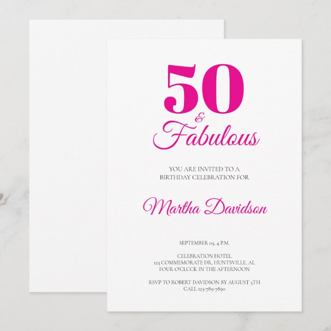 50 and Fabulous 50th Birthday Party invitation (Front/Back)