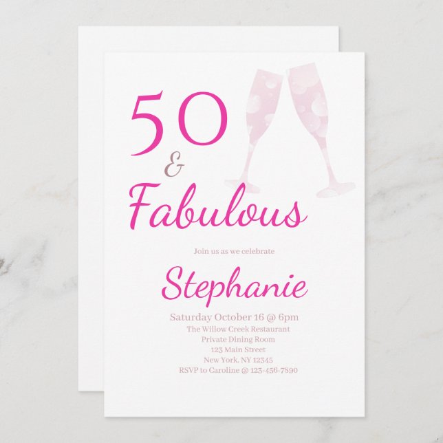 50 and Fabulous | 50th Birthday Party Pink Invitation (Front/Back)