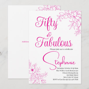 50 and Fabulous   50th Birthday Party Pink Invitation