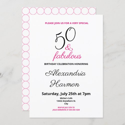 50 and Fabulous 50th Birthday Party Pink Invitation