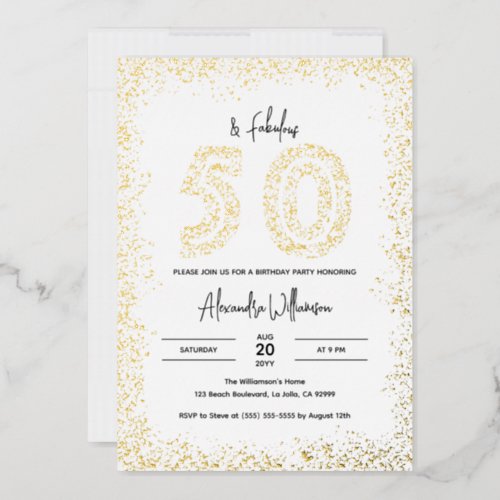 50 and Fabulous 50th Birthday Party Real Gold Foil Invitation