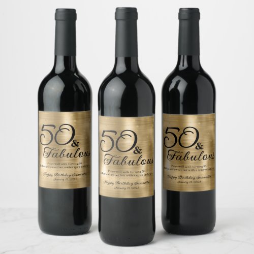 50 and Fabulous 50th Birthday Party Wine Label