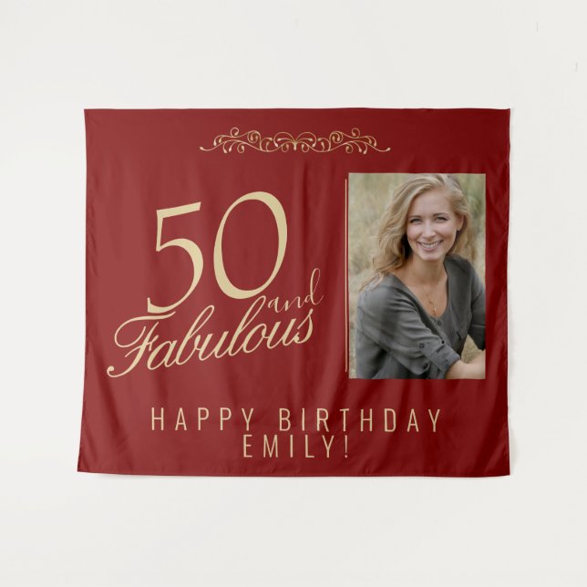 50 and Fabulous 50th Birthday Photo Backdrop (Front (Horizontal))
