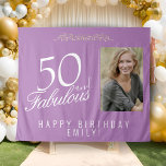 50 and Fabulous 50th Birthday Photo Backdrop<br><div class="desc">Elegant Purple 50 and Fabulous 50th Birthday Photo Backdrop Tapestry. 50 and fabulous text in trendy golden script on a purple background. Personalize it with your photo,  your name and the age,  and make your own elegant birthday party backdrop for woman`s birthday party.</div>