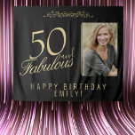 50 and Fabulous 50th Birthday Photo Backdrop<br><div class="desc">Elegant Black and Golden 50 and Fabulous 50th Birthday Photo Backdrop Tapestry. 50 and fabulous text in trendy golden script on black background. Personalize it with your photo,  your name and the age,  and make your own elegant birthday party backdrop for woman`s birthday party.</div>