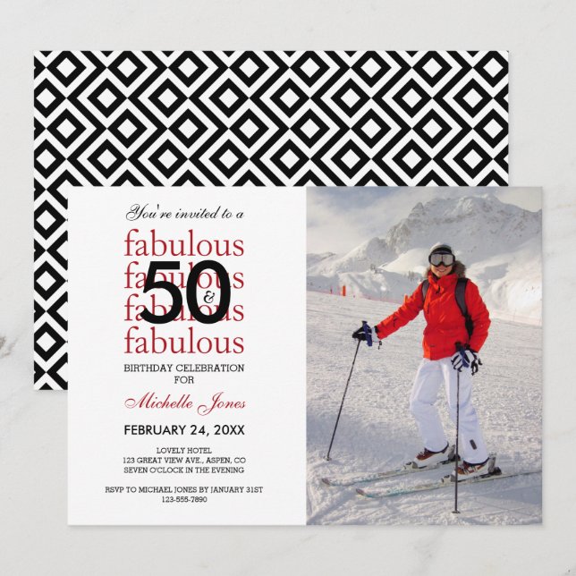 50 and Fabulous 50th Birthday Photo Invitation (Front/Back)