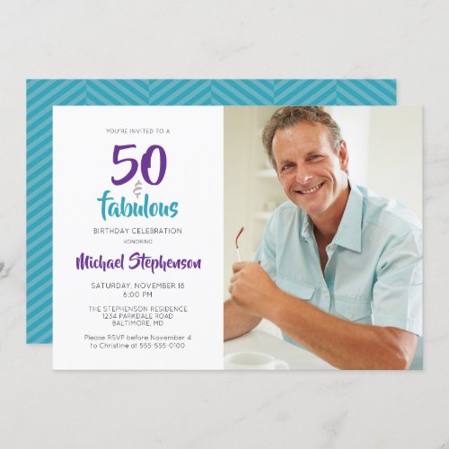 50 and Fabulous 50th Birthday Photo  Turquoise Invitation