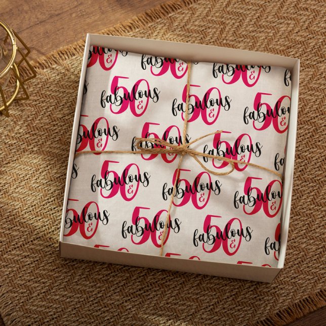 50 and fabulous 50th birthday pink black wrapping paper sheets (Creator Uploaded)