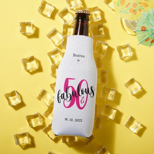 50 and Fabulous 50th Birthday Pink Bottle Bottle Cooler